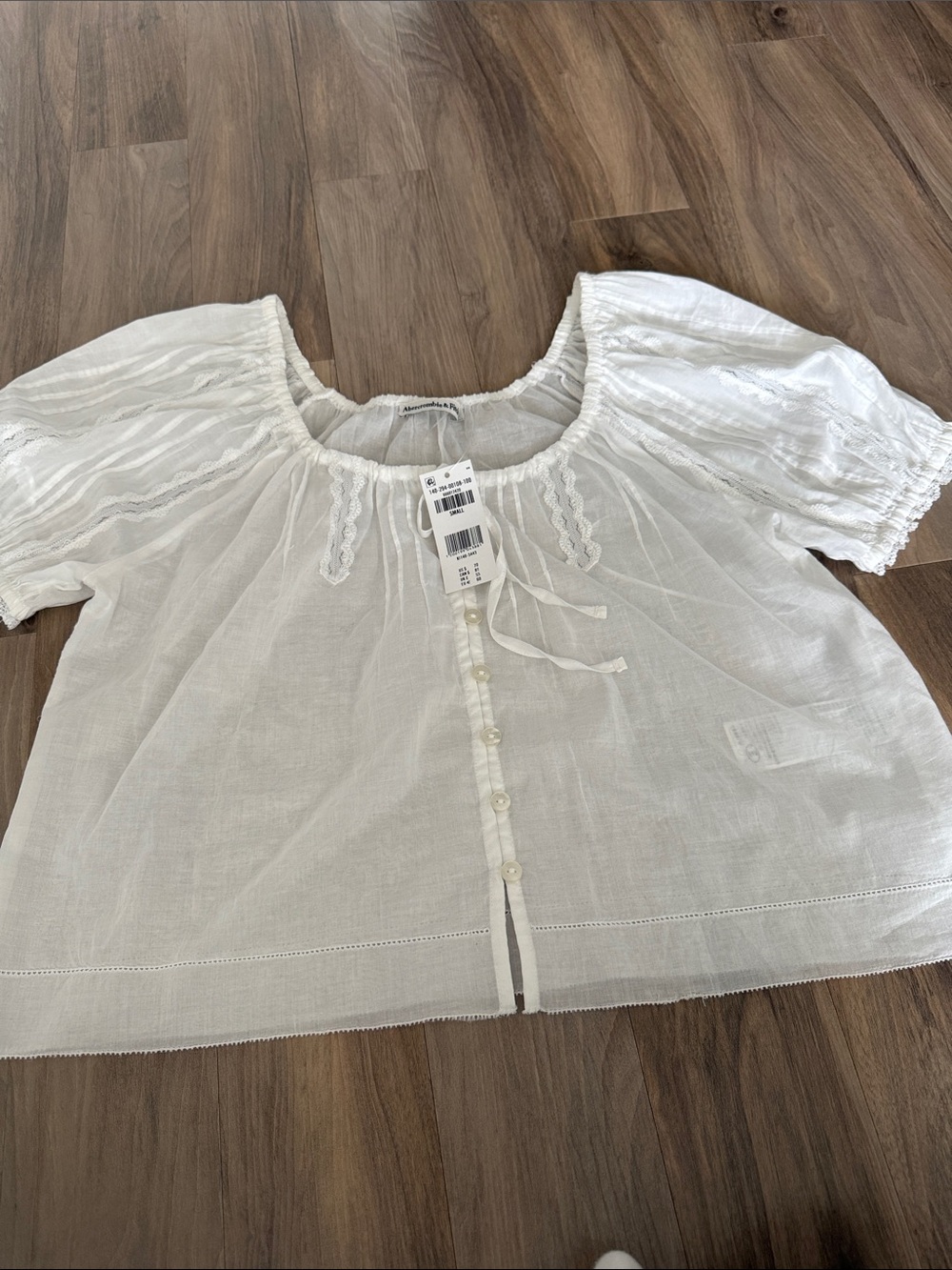 Abercrombie & Fitch White Button-Front Peasant Top 100% Cotton